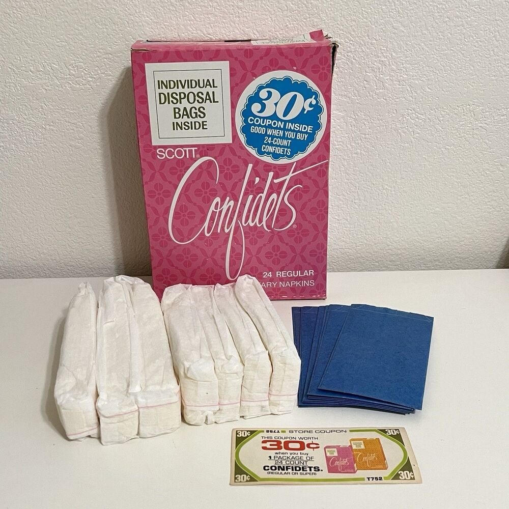 Vintage Scott Confidets Sanitary Napkins with Original Box & Disposal Bags 1967
